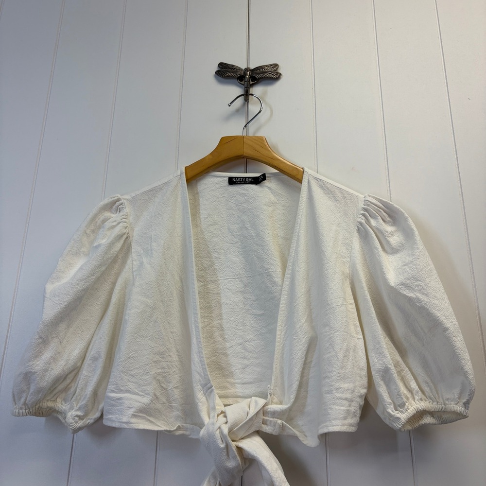 Nasty Gal Boho Chic Tie Front Peasant Crop Top Women Size 6 Western Festival
